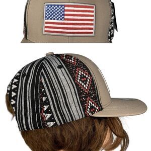 Aztec & USA Flag by Pit Bull Patch Snapback Trucker Hat Cap Native America